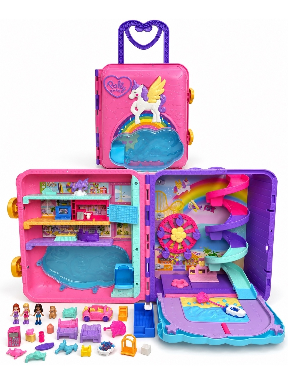 Polly Pocket Pollyville Resort Roll Away Suitcase Playset HKV43 Accessories